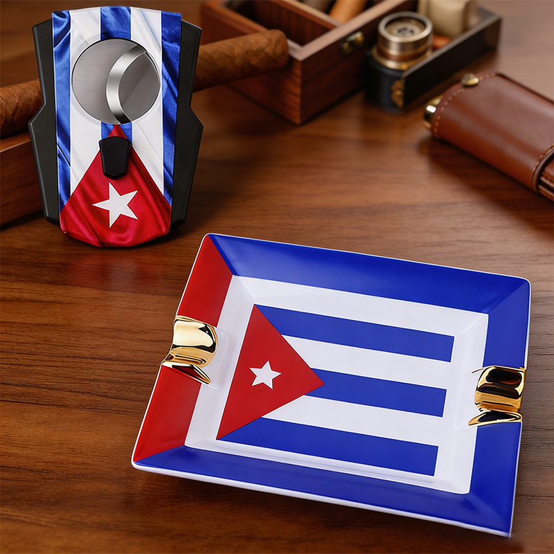 Cigar Cutter Set - Set Cerutu dengan Bendera Kuba, Pemotong