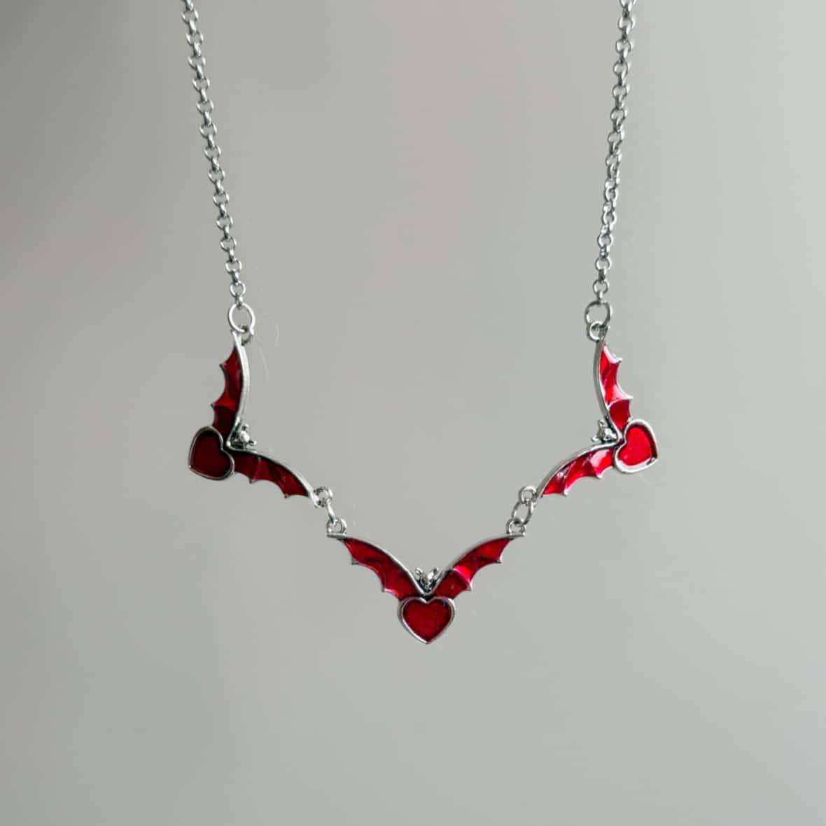 Men'S Vampire Accessories - Kalung Kelelawar Vampir, Perhiasan Gotik, Merah