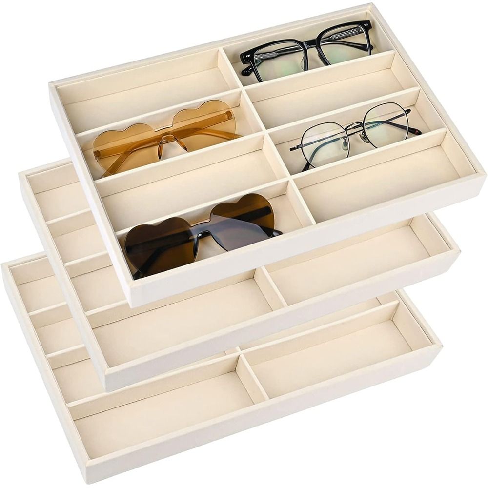 Men'S Accessories Organizer Tray - Organizer Kacamata Abu-abu Beige, Dapat Ditumpuk,